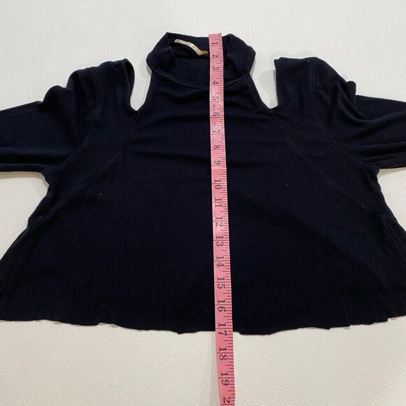 Free People Cutout Mock Neck Long Sleeve Top Black Size L (Cropped Raw Hem) - Picture 5 of 8